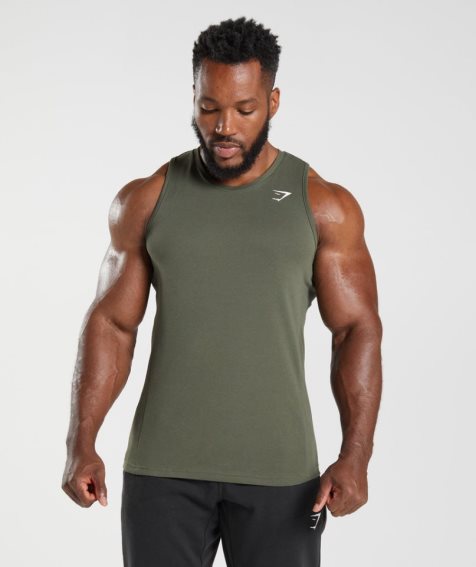 Men's Gymshark React Tanks Olive | CA 3D8750